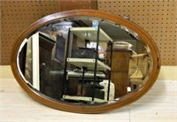 Edwardian Banded Inlaid Mahogany Beveled Mirror.