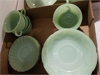 Fire king Jane Ray cups, Swirl saucers and