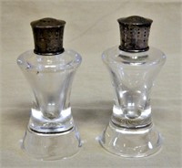 Steuben Shakers with Sterling Silver Lids.