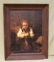 Rembrandt "Girl with a Broom" Print on Board.