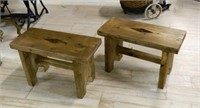 Rustic Trestle Base Pine Country Stools.