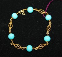 14kt yellow gold Bracelet w/ 6 turquoise beads