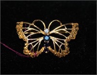 14kt yellow gold Diamond & Sapphire Butterfly Pin