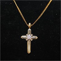 Ladies 14kt 2 tone Diamond Cross Necklace, 18"