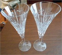 2 Waterford Etched Champagne Flutes