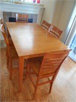 Wood Butterfly Leaf Bar Height Table and 6 Stools
