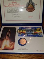 Sterling silver space shuttle coin & 1st day stamp