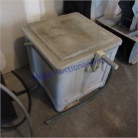 Garden hose on reel in cabinet- gray