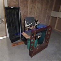 Antlers, wood gun rack, ice fishing sled