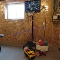 Basketball hoop, Tonka truck, Tinker toys