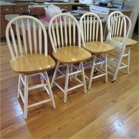 4 wood counter chairs, step stool -2 steps