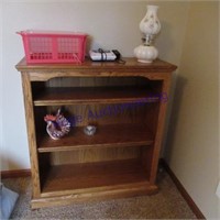 Wood book shelf w/lamp, weather radio