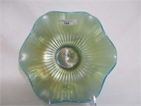West. 8" blue opal Smooth Ray ruffled bowl