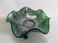 Fenton 5" green Waterlily footed sauce