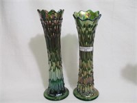 2 Fenton 11" green April Showers vases