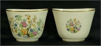 PAIR OF PAINTED PORCELAIN CACHEPOTS