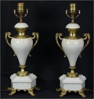 PAIR OF ANTIQUE WHITE MARBLE LAMPS