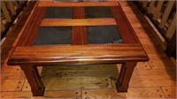 Elegant Imported Wood Leather Swatch Coffee Table