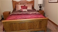 Solid Oak Queen Bed with Mattress