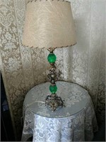 LR- Vintage Metal & Green Glass Table Lamp