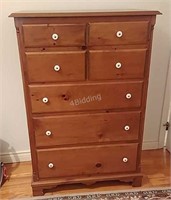 MB- Wooden 7 Drawer Pine Highboy Dresser