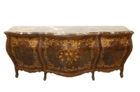 Italian burlwood marble top inlaid dresser