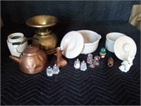 Mixed lot of containers with lids, spittoon, and