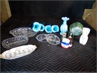 Depression glass dishes, figurines, vases, ect