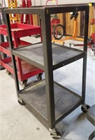 Metal shelving unit on casters