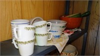 NW Wall; chamber pots, pitchers, coffee jars, mixi