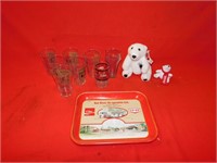 Qty of Coca-Cola glasses, tin serving tray etc