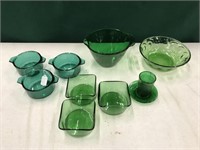 Ten Pieces of Vintage Green Glass