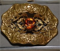 Antique Art Nouveau Large Metal Brooch, Flower