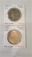 2 Morgan dollars 1889 1921