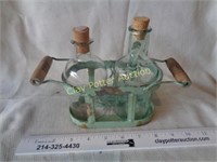 Glass Bottles in Metal Holder