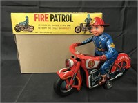 Tin Litho Battery Op Fire Patrol Motorcycle, Japan