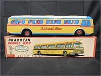 Boxed Tin Litho Battery Op Cragstan School Bus