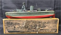 Boxed Tin Litho Windup Torpedo Boat, SAN Japan
