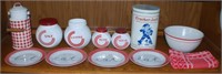 VINTAGE WHITE CANISTER SET WITH RED LETTERING