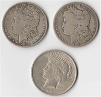 2-1890 MORGAN DOLLARS & 1-1922 SILVER PEACE DOLLAR