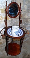 ANTIQUE WOOD WASH BASIN STAND WITH MIRROR