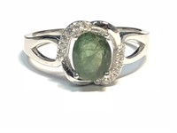 $250 Silver Emerald and CZ Ring (app 3g)