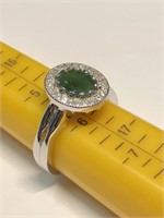 $250 Silver Emerald and CZ Ring (app 3.5g)