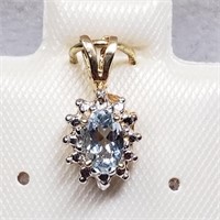 $200 14 KT Aquamarine and Diamond (0.01ct) Pendant