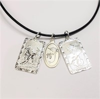$120  Silver Chinese Zodiac 3 Pendant Necklace (ap