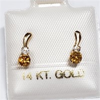 $200  14 KT Gold Citrine and Moonstone Earrings