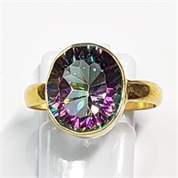 $200 silver Gold Plated Mystic Topaz Ring (app 3.5
