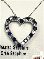 $140 Silver Created Sapphire and CZ Necklace (app
