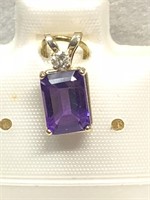 $160 10 KT Gold Amethyst (1ct) and Diamond (0.04ct