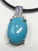 $300 Silver Turquiose Aqamarine and Diamond Pendan